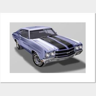 Vintage 1970 Chevrolet Chevelle SS Blue Posters and Art